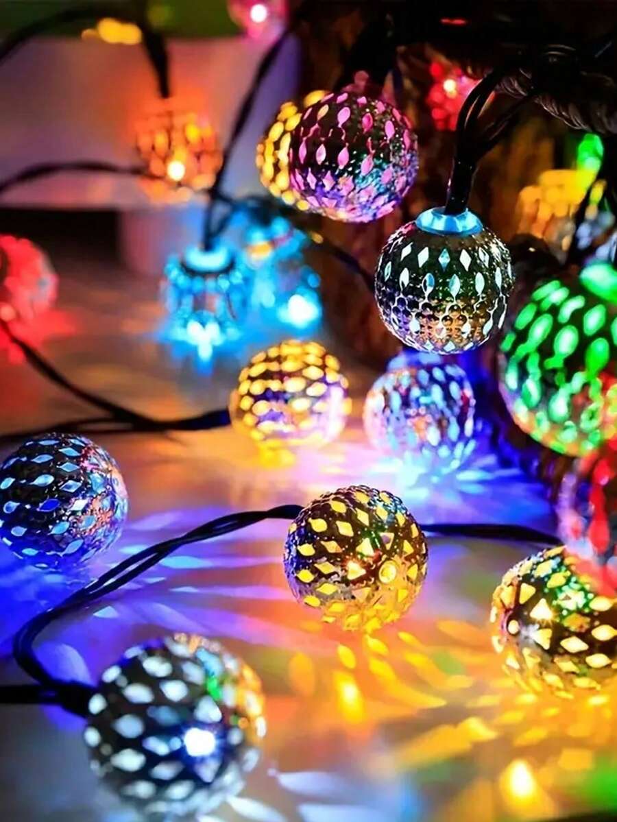 1入組LED摩洛哥球閃光，太陽能串燈，太陽能供電，花園庭院路徑裝飾，派對用品，節慶裝飾心情燈 - 彩色 - 查看 1