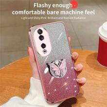 Custodia per telefono a farfalla in metallo con placcatura scintillante e supporto pieghevole, compatibile con telefoni Huawei/Honor, per Honor 200 Lite, Honor 90 Smart X7B X8B X9B, elegante scintillante colorata placcato morbido guscio per le donne, copertura protettiva antigraffio - Glitter elettrolitico viola + staffa a farfalla in metallo - Visualizzare 6