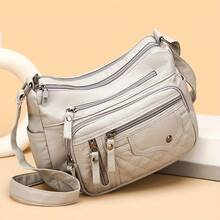 Fashion Multi Zipper Crossbody Bag, Soft Vegan Leather Shoulder Bag, Women's Multi Pockets Handbag Purse - 黑色 - 查看 11