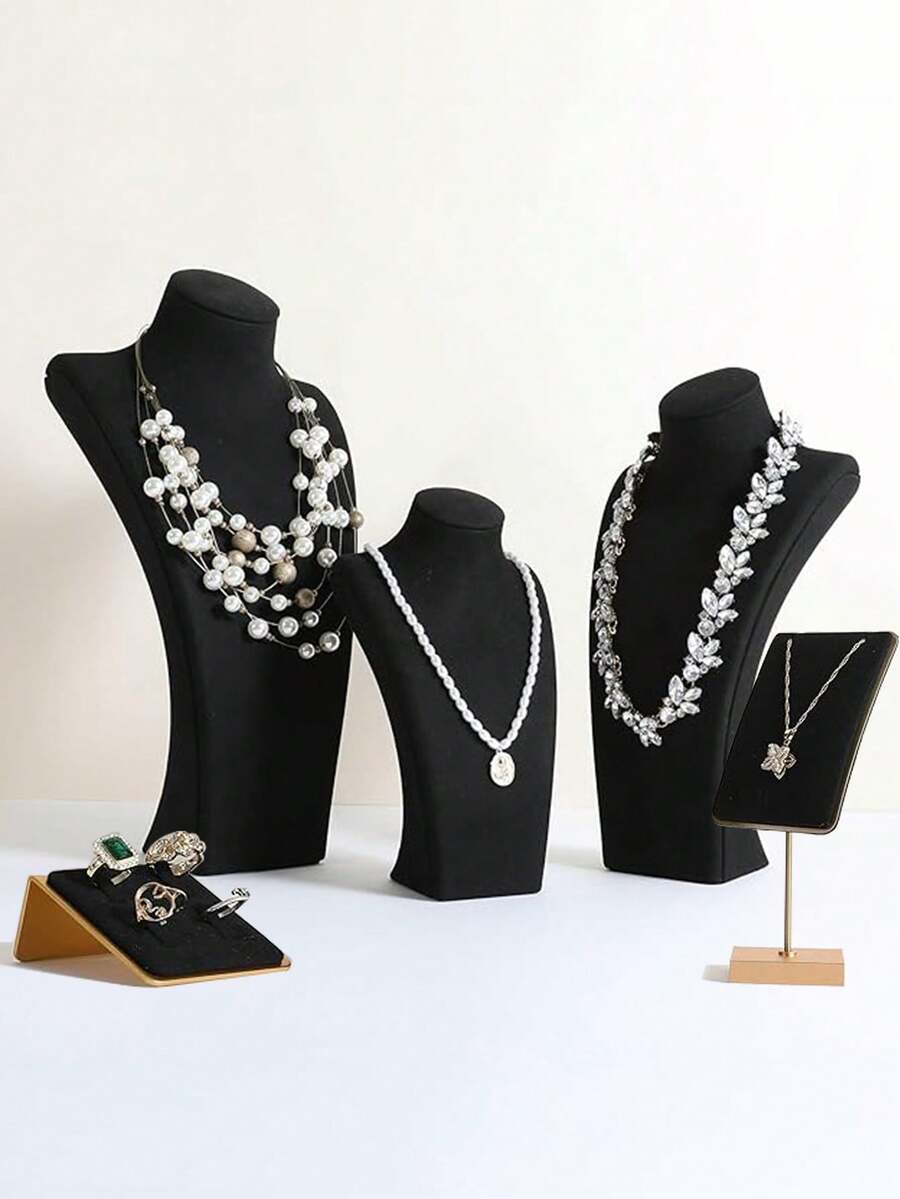 1pc Velvet Portrait Display Stand, Necklace Holder, Jewelry Stand Portrait Pendant Display Stand - Black - View 1