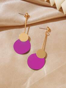 1 paire de boucles d'oreilles longues en aiguille d'argent pour femmes, style géométrique rond émaillé vintage européen et américain, boucles d'oreilles élégantes affinant le visage - rond - Voir 9