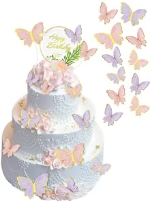 10/30/50/100入組三維蝴蝶蛋糕裝飾，粉紫相間，生日派對婚禮蛋糕蝴蝶，可貼牆壁 - 多色 - 查看 8