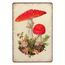 1入組復古蘑菇印花防水錫牌定制個性化牆飾家居牌匾（8"x12" / 20cm*30cm） - 多色 - 查看 4