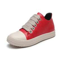 男士厚鞋帶，圓頭休閒鞋，時尚復古厚底運動鞋 - 紅色 - 查看 5