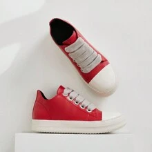 男士厚鞋帶，圓頭休閒鞋，時尚復古厚底運動鞋 - 紅色 - 查看 4