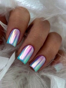 24入組藍紫色漸變混色短方形法式美甲貼片，附1支指甲文件和1支凝膠果凍 - 彩色 - 查看 1