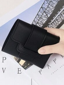 1入實色PU女式錢包，可愛卡片套，大容量，多卡槽，三折短款摺疊錢包，高端感錢包 - 三折式皮夾 - 查看 3