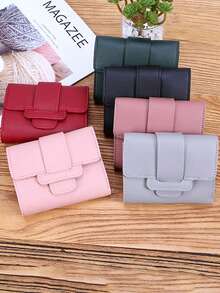 1入實色PU女式錢包，可愛卡片套，大容量，多卡槽，三折短款摺疊錢包，高端感錢包 - 三折式皮夾 - 查看 1