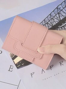 1入實色PU女式錢包，可愛卡片套，大容量，多卡槽，三折短款摺疊錢包，高端感錢包 - 三折式皮夾 - 查看 5