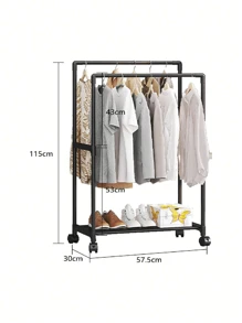 Percheros para Ropa con Ruedas, Perchero para Colgar Ropa con Estante de Almacenamiento Inferior Perchero Móvil Vertical Percha de Doble Barra Percha con Rieles Dobles Soporte de Riel de Ropa - Negro - Ver 11