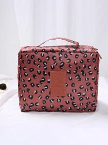 1 件旅行化妆包，蓝色火烈鸟，白色仙人掌，粉色豹纹，大容量便携式化妆包，多层收纳手提包，多功能防水洗漱用品收纳袋 - 彩色 - 查看 6