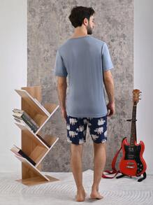 ADORMIR Conjunto de Pijama Short y Camiseta para Hombre - Azul - Ver 2