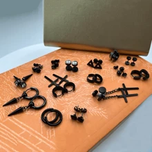 15 Pairs Earrings For Men, Stainless Steel Earrings Kit For Men And Women Fashion Piercing Jewelry Cross Dangle Hoop Earrings Set