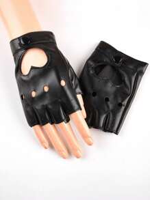 半指朋克手套，心形剪裁跳舞健身騎行空心手套，男女皆宜手套 - 黑色 - 查看 5