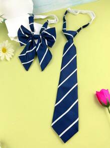 1入組女士經典聚酯斜紋可調節式JK制服風格蝴蝶結和領帶，適合青少年英式格子裙學校女孩服裝配件，日常穿著 - 紅色 - 查看 2