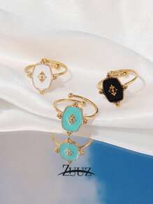 1 件复古油滴工艺简约不锈钢几何太阳戒指女款彩色开口戒指珠宝礼物 - 太陽款 - 查看 2