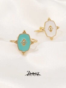 1 件复古油滴工艺简约不锈钢几何太阳戒指女款彩色开口戒指珠宝礼物 - 太陽款 - 查看 4