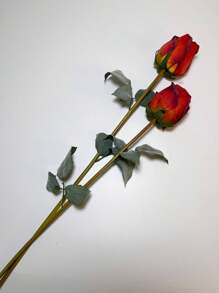 2 Pcs Artificial Rose Flowers 22.83in Burnt Edge Long Stem Silk Fake Roses For DIY Wedding Bouquet Table Centerpiece Home Decor - Red - View 3