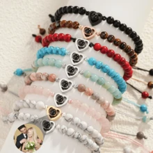 Vòng đeo tay chiếu ảnh tùy chỉnh được cá nhân hóa làm bằng đá tự nhiên và thép không gỉ, phong cách của cặp đôi, món quà hoàn hảo cho gia đình - Vàng - Xem 1