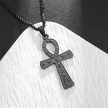 1pc Stainless Steel Ancient Egypt Cross, Ankh Cross Totem Pendant Necklace, Pharaoh Life Key Amulet Jewelry For Men