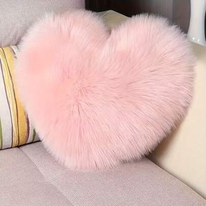 1入組假羊毛粉色發絨心形枕套，適用於客廳和臥室，柔軟舒適，不脫毛，可洗，可摺疊，可拆卸，可用於沙發、窗台和房間裝飾