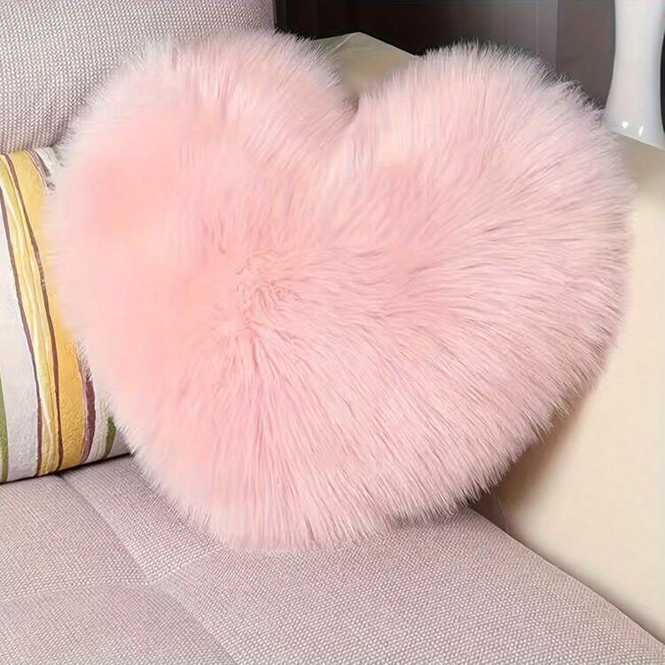 1 pièce Housse de coussin en forme de cœur en peluche artificielle rose avec garniture de laine, convient pour le salon et la chambre à coucher, doux, confortable, non pelucheux, lavable, pliable, détachable, peut être utilisé pour la décoration de canapé, fenêtre de la baie et de la chambre