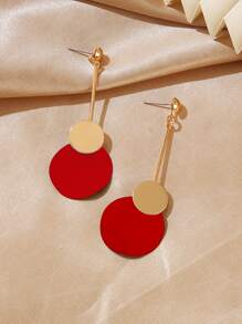 1 paire de boucles d'oreilles longues en aiguille d'argent pour femmes, style géométrique rond émaillé vintage européen et américain, boucles d'oreilles élégantes affinant le visage - rond - Voir 15