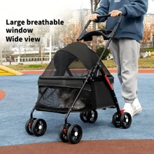 Pet Folding Stroller, Foldable Cat And Dog Stroller With Cup Holder, Breathable Visible Mesh, Suitable For Medium And Small Dogs And Cats - Black - View 5