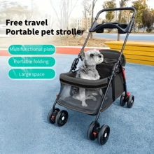 Pet Folding Stroller, Foldable Cat And Dog Stroller With Cup Holder, Breathable Visible Mesh, Suitable For Medium And Small Dogs And Cats - Black - View 4