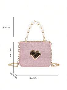 Diamond Pattern Fashion Mini Pearl Chain Handbag, Mini Shoulder & Crossbody Bag For Children, Small Square Bag - Pink - View 6