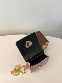 Diamond Pattern Fashion Mini Pearl Chain Handbag, Mini Shoulder & Crossbody Bag For Children, Small Square Bag - Pink - View 7