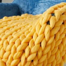 LIVINGANDHOME Living And Home Handwoven Chunky Knit Throw Blanket For Home Decor, Four Seasons Usable, Soft Skin-Friendly Fabric,Suitable For Beds, Sofas,  And Chairs, Soft Blanket - Yellow - View 8