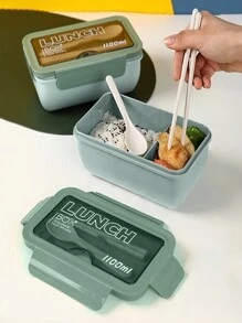 1 hộp đựng cơm trưa bằng nhựa màu tím có ngăn đựng & thìa & đũa, thiết kế đơn giản, có thể dùng trong lò vi sóng, di động, thích hợp làm quà tặng Giáng sinh cho học sinh và nhân viên văn phòng - Màu tím  Violet - Xem 11
