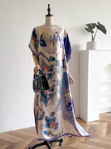1 pièce Robe légère en mousseline de soie avec imprimé floral élégant, cache-maillot d'été pour femme, étole en soie pour protection solaire