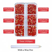 1920pcs / 6 Grids Resin Rhinestones Beads With Wax Pen, Multicolors 2mm 3mm 4mm Non-Hot Fix Flatback Round Jelly Resin Rhinestones For Nail Art Decoration, Face Makeup, DIY Jewelry Craft, Making Accessories, Shoes, Clothes, Bags Nail Charms Nail Gems Nail Supplies