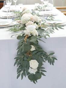 Artificial Flower Garland, 5.9ft Eucalyptus Greenery Garland Fake Flower Garland Wedding Flower Vine For Table Centerpieces Decorations Wedding Arch Door Arrangement Party Decor Outdoor Indoor Home Decor