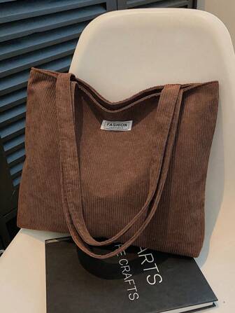 Nueva bolsa casual de pana con unicolor para la escuela, bolsa grande de hombro de alta capacidad para compras