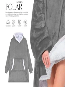 Sudadera Cobija Hoodie Con Capucha Afelpada Calientita Suave - Gris - Ver 3