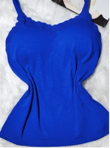 Blusinha Regata Feminina com Bojo e renda com Alças Reguláveis - Azul Royal - Visão 1