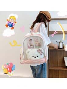YUQING.FC Mochila Escolar De Gran Capacidad Mochila Linda Y Versátil Bolsa Transparente Trae 2piezas - Rosa - Ver 3