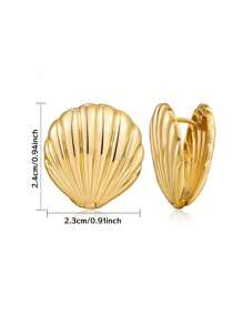 1 Pair Ocean-Themed Earrings, Gold Shell Design Hoop Earrings, Suitable For Daily Wear, Parties, And Summer Vacation Accessories - Shell Earrings - View 4