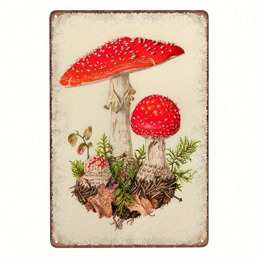 1入組復古蘑菇印花防水錫牌定制個性化牆飾家居牌匾（8"x12" / 20cm*30cm） - 多色 - 查看 1