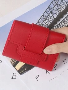 1入實色PU女式錢包，可愛卡片套，大容量，多卡槽，三折短款摺疊錢包，高端感錢包 - 三折式皮夾 - 查看 13