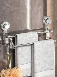 1入組雙桿毛巾架 - 節省空間的壁掛式毛巾儲物架，配有吸盤、鉤子和防銹材料，是浴巾、浴室配件和家居裝飾的理想組織者。 - 彩色 - 查看 9