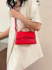 Minimalist Stylish Casual Handbag, New Retro Fashion Underarm Bag, Solid Color Shoulder Bag For Commuting, Vintage - Red - View 6