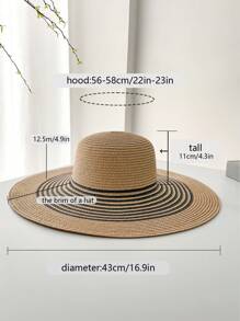 1入女式波西米亞風格條紋卡其色寬邊沙灘帽，1入手編肩背包，適合存放手機和其他日常必需品，時尚典雅的防曬摺疊帽，適用於海灘度假、戶外輕旅行、休閒時尚、購物、工作、派對和日常穿搭 - 彩色 - 查看 6