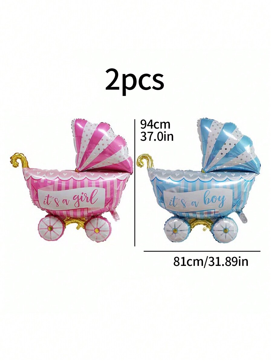 2pcs Baby Stroller Shaped Balloons For Kids' Cradle, Birthday Party