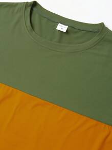 男士夏季拼色T恤，透氣舒適的休閒運動健身海灘度假圓領短袖上衣