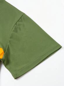 男士夏季拼色T恤，透氣舒適的休閒運動健身海灘度假圓領短袖上衣