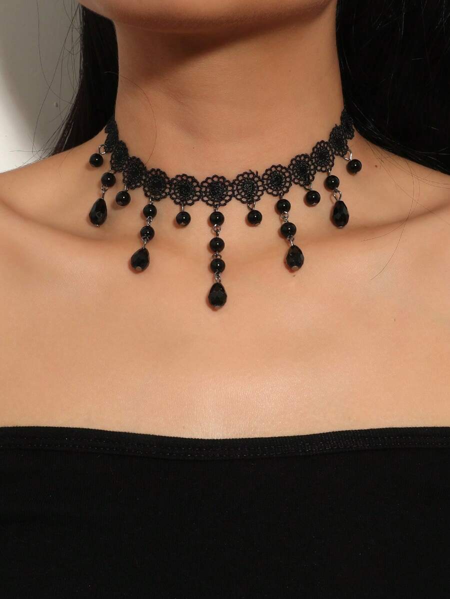 1pc Women's Halloween Black Spiderweb Crystal Necklace, Casual Or Party Wear, Multi-Color Pendant Necklace, Ideal Gift For Mother's Day Or Friends - Black - View 1